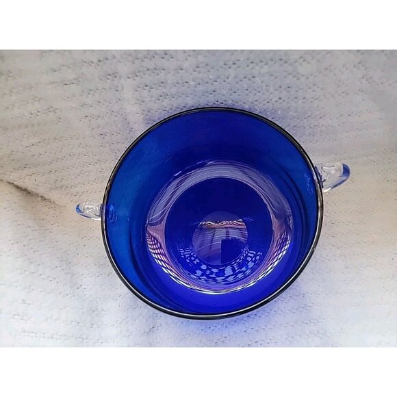 Vintage Blenko Cobalt Blue Glass Handmade Straight Sides  With Handles - Picture 4 of 8